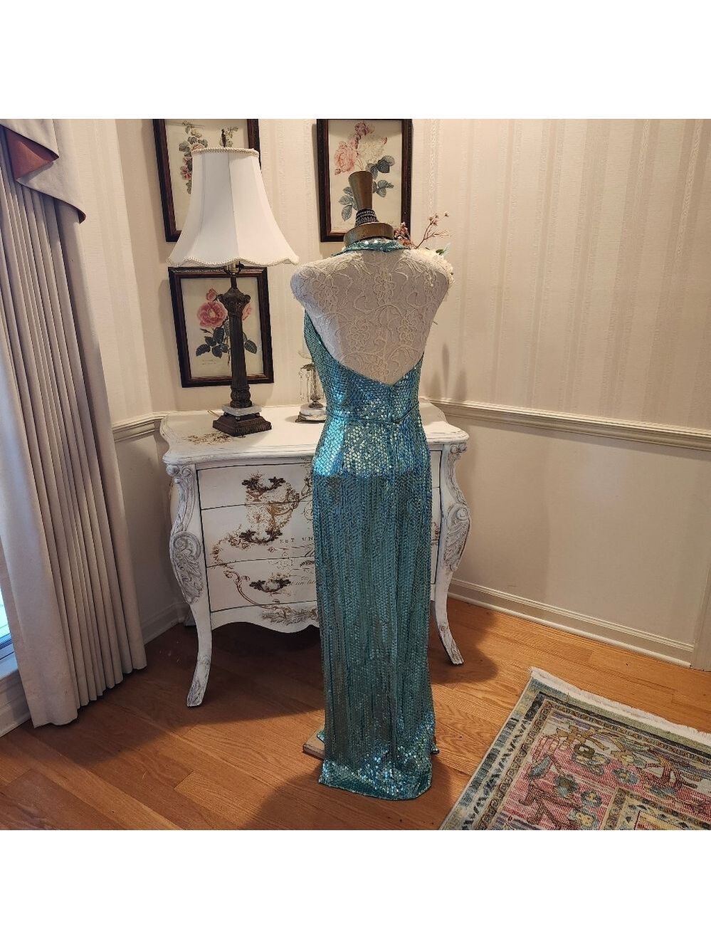 Vintage Lillie Rubin Liquid Sequin Seafoam Green Evening Dress Gown 8 - Picture 12 of 12